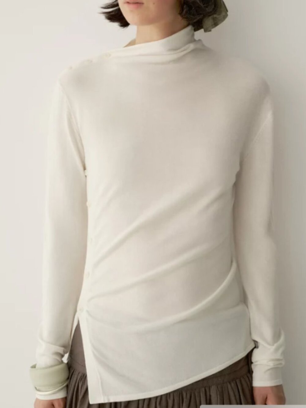 NWOT INSIS Femme Asymmetric Buttoned Knit Top in Off White